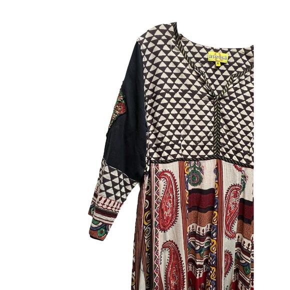 Vtg Boho Embroidered Block Print Cotton Gauze Festival Maxi Dress Size XL - Picture 2 of 7